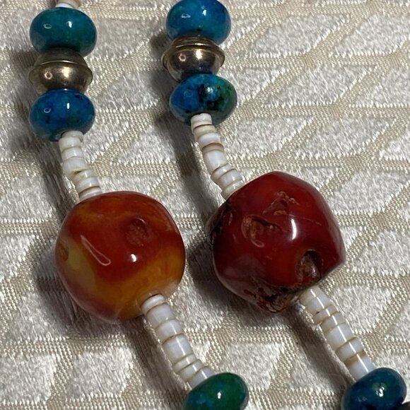 Vintage Yemenite Filigree 925 Silver Coral Turquoise Necklace 34” - Picture 6 of 16